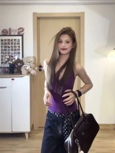 เสื้อกั๊กสีม่วง ทรงเข้ารูป แขนกุด สำหรับผู้หญิง ฤดูร้อน 2025 เสื้อผ้าทำงาน แขนกุด ทรงเข้ารูป แขนสั้น คอวี สไตล์เกาหลี