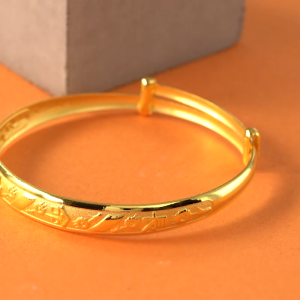 Chow Sang Sang 周生生 999.9 24K Pure Gold Chinese Gifting Collection Newborn Longevity & Good Fortune Adjustable Bangle for Tiny Size 09219K Price-by-Weight 3.74g Gold