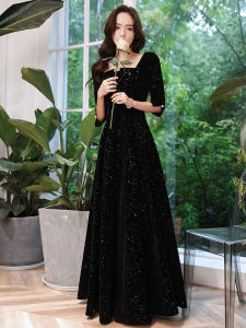 New Starry Sky Large Size Evening Gown Slimming Belly Covering plus Size for Performance Banquet Frock Skirt Long Dress