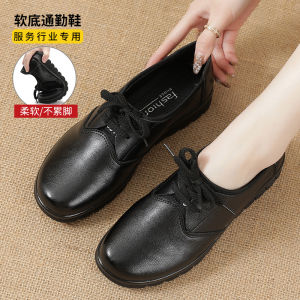 Authentic Leather Work Shoes Womens Black Non Slip Leather Shoes Flats Womens Shoes Hotel KFC Professional Low-Cut Flats Large Size Shoes