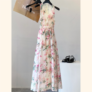 AEJUONOS | Floral Fashion Unique Luxurious Versatile Business Casual Sleeveless Slim Fit Long Dress