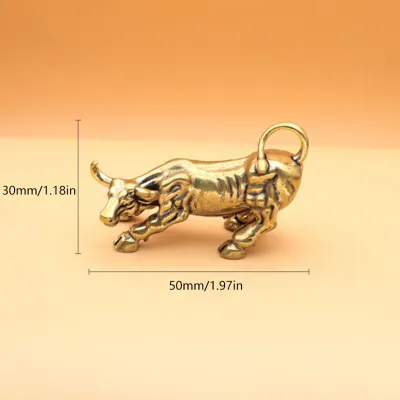 1pcs Brass Bull Wall Street Cattle Sculpture Copper Cow Statue Mascot Exquisite Crafts Ornament Office Decoration Business〔Nest〕