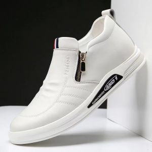 Mens Casual Leather Shoes Spring New Style Breathable Fashion Business Formal Shoes Middle-aged Large Size Slip-On PVC Sole