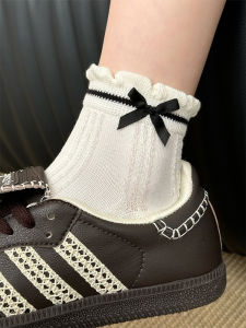 White Butterfly Knot Short Tube Socks for Women Pure Cotton Summer Thin Mesh Breathable Japanese Cute Floral Mid-Cylinder Socks