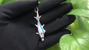 Statement Fish Pendant Necklace Blue Opal Silver Color Jewelry for Women Trendy Minimalist Ocean Themed Dainty Gift for Her