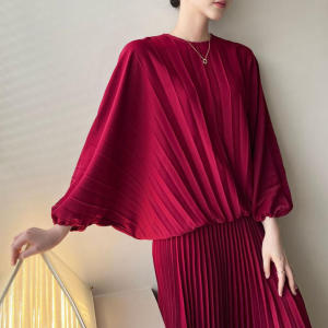 Miyake Pleated T-shirt Quality Long Sleeves Loose Free Size #5232 (not incl. Belt) (can match #5233)