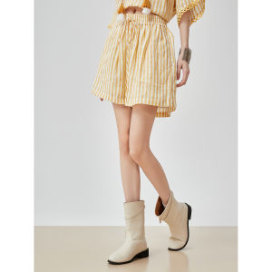 XIAODADEHUA | Vacation Style Short Sleeve Shirt Set Yellow
