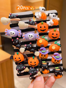20Pcs Kids Halloween Hair Accessories Pumpkin Black Cat Ghost Candy Hair Clips & Hair Ties Funny Party Favors Gifts for Girls