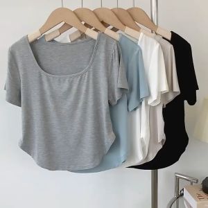 เสื้อรัดรูป คอกลม แต่งชายโค้ง สีพื้น แวกข้างนิดๆโชว์เซ็กซี่ ผ้านิ่มผ้ายืด - LovInFashion