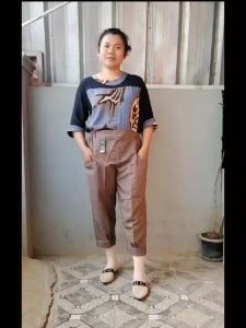 Celana Wanita Gaya Korea Bahan Semiwool Tebal - Tidak Kaku, Pinggang Full Karet