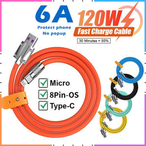 【Ready Stock】120W 6A Super Fast Charge Type C Liquid Silicone Cable Compatible for iPhone Micro Usb USB C Quick Charge USB Data Cable