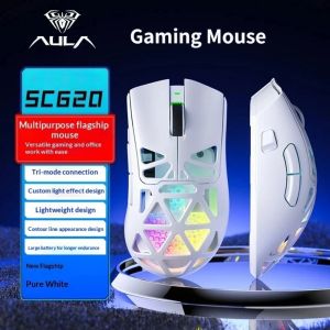 AULA | Wireless Mouse AULA SC620 RGB PAW3311 Light Weight Adjustable 12000 DPI Wired/Bluetooth/2.4G Sport Office Custom Gaming Mouse