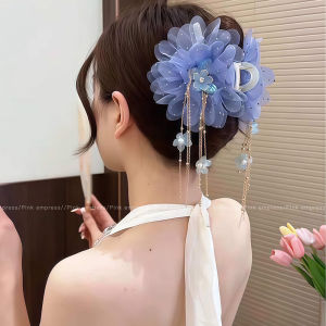 PINK EMPRESS | Blue Flower Fringe Hair Tail Clip