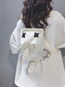 Mini Commuter Travel Backpack Womens Style Shark Design Double Shoulder Bag Nylon Material Zipper Closure Lightweight Waterproof