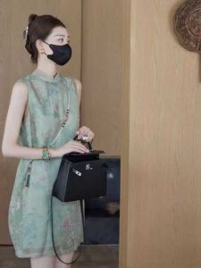 Modern Chinese Style Cheongsam Dress Sleeveless Vest Style