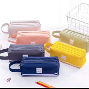 Large-capacity canvas pencil case double-layer simple small fresh pencil case pencil case