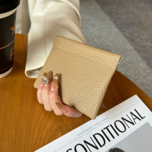 Automatic Sealing Genuine Leather Mini Purse Coin Bag Cattlehide Card Bag Elastic Closure Niche Style Earphone Data Cable Storage