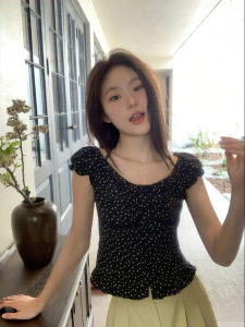NIHAOKANONG | Áo Sơ Mi Ngắn Vintage In Hoa Có Chi Tiết Nơ