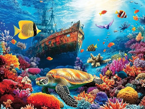 Huacan New Arrivals DIY Diamond Painting Underwater Sunken Ship Coral Reef Diamond Embroidery Landscape Art Decorative Paintings