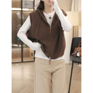 Ladies Fashionable Lazy Style Hooded Open Cardigan Vest Knitted Sweater Early Autumn New Arrival Versatile Comfortable Top Coat