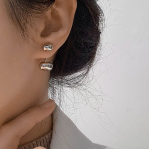 Temperament Entry Lux Ins Indifference Trend Earrings Back Hanging Normcore Special-Interest Design Oval Metal Bean-Shaped Stud Earrings Women