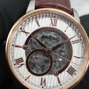 Deesio Business Mens Automatic Mechanical Watches Leather Watch Strap Luminous Skeleton Stainless Steel Case 30M Water Proof