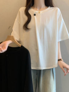 เสื้อยืดคอกลมแขนสั้นทรงหลวมสไตล์เกาหลีไซส์ใหญ่ ทรงเข้ารูป สีขาว ดีไซน์น่ารัก สำหรับผู้หญิงไซส์ใหญ่