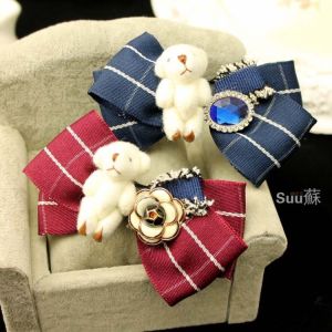 Cute Bear Plush Spring Clamp Horizontal Clip Plaid Satin Hair Clip Rhinestone Crystal Large Bowknot Hair Accessories