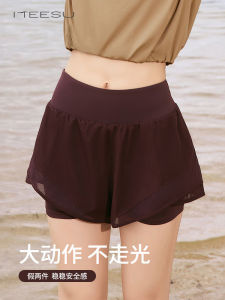 Meesu Yoga Shorts Womens Sport Fitness Tennis Skirt Pants Thin Style Anti-Light Running Marathon False Two-Piece Shorts