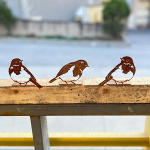 Three-Piece Iron Art Robin Bird Garden Decoration Outdoor Courtyard Tree Fence Ornament Creative Metal Craft Animal Shape
