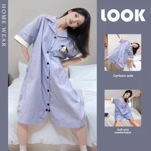 Cute Snoopy Print Short Sleeve Pajamas Womens Summer Pure Cotton 2024 New Arrival One-Piece Homewear Clothing Nightdress Can Be Outwear