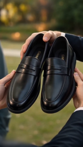 Ready Stock Men Penny Loafer Black Slip‑on Formal Corporate Office Work Casual Leather Dress Shoes For Men #D171