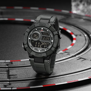 NAVIFORCE Original Mens Outdoor Watch LCD Digital Movement Calendar Date Chronograph Alarm Night Pattern Silicone Strap Waterproof 5ATM Mens Boys Casual Fashion Watch Gift NF7131