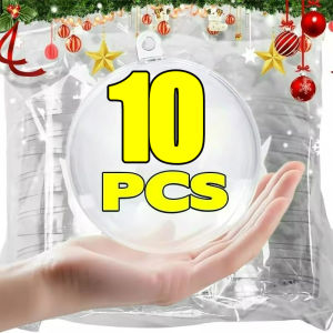 10Pcs DIY Hollow Balls Christmas Plastic Transparent Fillable Bauble Xmas Tree Hanging Ornaments Home Wedding Party Gifts Box Decor