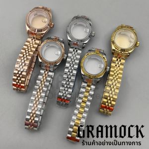 GRAMOCK 28MM Fluted โค้งกันน้ําสแตนเลสสตีล Full Gold Rose นาฬิกา Jubilee สายคล้อง Fit NH05 NH06 การเคลื่อนไหวสําหรับสุภาพสตรี