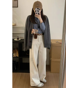 High Waist Straight Leg Narrow Jeans Womens Casual Trousers Autumn New Style Korean Version Loose Fit Spring Autumn