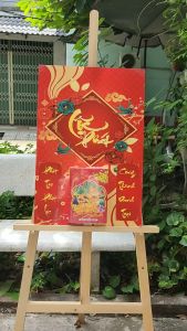 Lịch tết 2025 bìa gỗ tráng gương bọc viền 39x79cm chủ đề chữ thư pháp Phúc Lộc Thọ gắn bloc tùy chọn mẫu 04