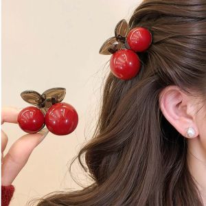 2Pcs Red Cherry Hair Claw Hairpin Hair Clips Sweet Women Girls Bangs Side Clip New Year Headwear Gift
