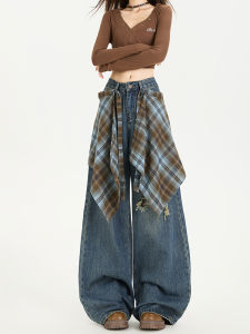 กางเกงยีนส์ขากว้างเอวสูงแบบถอดได้สำหรับผู้หญิง กางเกงขายาวทรงตรงหลวมๆ ดีไซน์เก๋ไก๋สำหรับฤดูใบไม้ร่วงและฤดูหนาวปี 2025