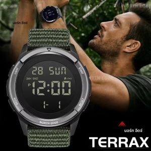 NORTH EDGE TERRAX นาฬิกาทหารดิจิตอลสำหรับผู้ชายกีฬากลางแจ้งว่ายน้ำกันน้ำ 50 เมตรนาฬิกาจับเวลานับถอยหลังนาฬิกาเรืองแสงผู้ชาย