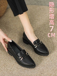 รองเท้า Loafers ทรงหัวแหลม ทรงสูงจากภายใน รองเท้าทำงานสำหรับผู้หญิง ขนาดเล็ก สไตล์ย้อนยุค สไตล์อังกฤษ รองเท้าฤดูใบไม้ผลิ ฤดูร้อน ฤดูใบไม้ร่วง ฤดูหนาว รองเท้าแฟชั่นสำหรับผู้หญิง