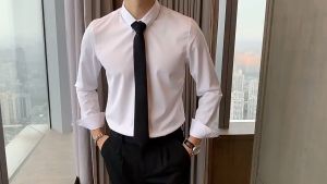 [Ready Stock] Men Long Sleeve Formal Shirt Slim Fit Shirts Black White Pink Color Casual Life Shirt Mens shirt