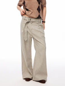 Vintage Striped Wide Leg Summer With Belt Comfortable Slim Trousers