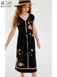 Girls Embroidered Summer Dress Retro Design Long Skirt Ethnic Style Holiday Fashion Childrens Skirts Straight Tube Cotton Dress for Kids