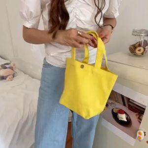 Acquire Canvas Shoulder Bag Foldable Solid Color Grocery Casual Shopping Bags Small Tote Handbag Lunch Bag