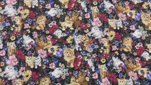 ผ้าเมตร ผ้าคอตต้อน ผ้าคอตต้อนลายแมว ผ้าคอตต้อนลายการ์ตูน ผ้าคอตต้อนญี่ปุ่น ผ้าลาย หน้ากว้าง 45 นิ้ว