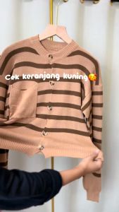 Ami Collection - Cardigan Pocket Salur Lengan Panjang / Cardigan Wanita Lengan Panjang / Cardigan Rajut / Cardigan Motif Salur