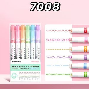 6Pcs/Box Colorful Roller Pattern Pens for Creative Journal Students Highlighter Marker Pens Planners Hand Account Graffiti Tools