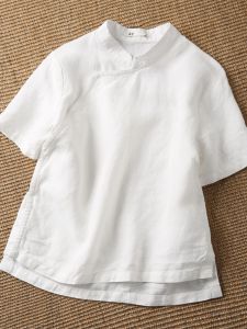 Export Export Daily Order Foreign Order Cheongsam Top Womens National Style Easiest for Match Ethnic Style Linen Modified Short Sleeve Tea Art Clothes