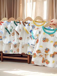 Summer Thin Cotton Children Home Wear Short Sleeve and Shorts Set